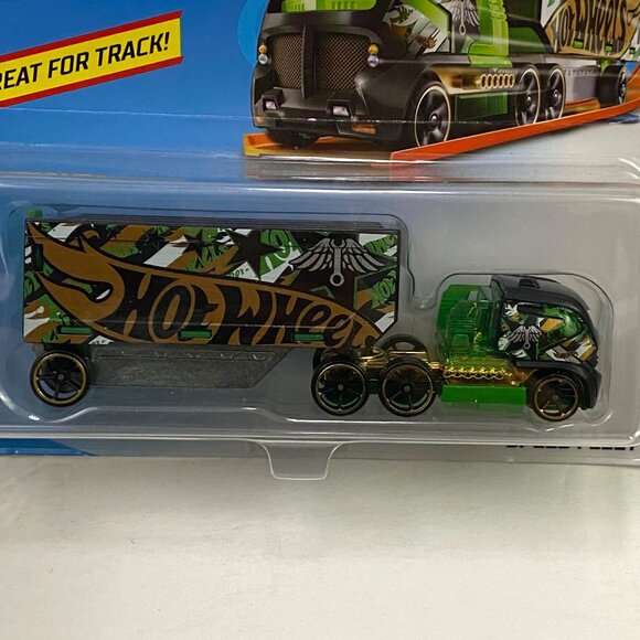 Hot Wheels Speed Fleet Hauler Truck Semi with Trailer Black Green 2018 Mattel - Picture 4 of 10